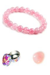 Doğal Pembe Kuvars Taşı Bileklik - 1