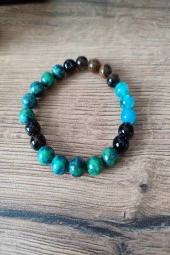 Sertifikalı Azurit. Dumanlı Kuvars, Kaplangözü, Akik Doğaltaş Bileklik - 1