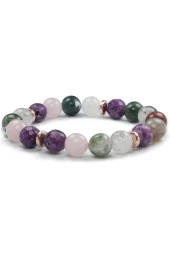 Ametist - Hint Akik - Pembe & Rutilli Kuvars Doğal Taş Bileklik - 1