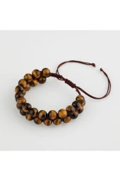 Kaplan Gözü 8mm Çift Sıra Makrome Doğal Taş Bileklik - 1