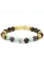 Dönüşümlü Sitrin - Kaplan Gözü- Florit Doğal Taş Bileklik 8 mm - 1