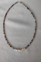 Sertifikalı 2 Mm Renkli Turmalin 4 Mm Gerçek Inci Doğaltaş Kolye - 1