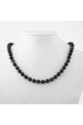 Siyah Göz Akik 6 mm Düğümlü Doğal Taş Kolye - 1