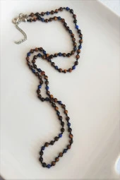 4 mm Kaplangözü 3 mm Lapis Lazuli Doğal Taş Erkek Kolye - 1