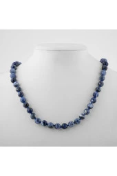 Sodalit 8 mm Düğümlü Doğal Taş Kolye - 1