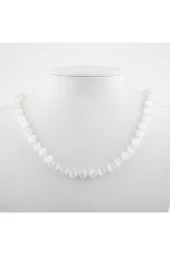 Selenit 8 mm Düğümlü Doğal Taş Kolye - 1