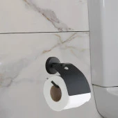 Kapaklı WC Kağıt Standı Sağlam Kaliteli Siyah Tuvalet Kağıtlık Aparat Paslanmaz Metal thumbnail 3