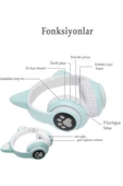 SHOPLİNE Pembe Kablosuz Kedi Kulaklık - Işıklı Mikrofonlu Bluetooth Hafıza Kartı Girişli Çocuk Kulaklığı - 4