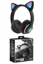 Kedi Kulağı Detaylı Kablosuz Rengarenk Işıklı Buetooth Rgb Çocuk Oyuncu Kulaklık Üstün Performans - 1