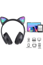 Kedi Kulağı Detaylı Kablosuz Rengarenk Işıklı Buetooth Rgb Çocuk Oyuncu Kulaklık Üstün Performans - 3
