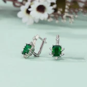 Gümüş Pazarım Pırlanta Montür Prenses Tektaş Gümüş Küpe Zümrüt - 1