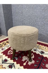 Asedia Miskin Ceviz Teddy Kahve Ahşap Ayaklı Peluş Puf Makyaj Koltuğu Yuvarlak Tabure thumbnail 1