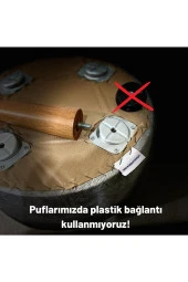 Asedia Miskin Ceviz Teddy Kahve Ahşap Ayaklı Peluş Puf Makyaj Koltuğu Yuvarlak Tabure thumbnail 3