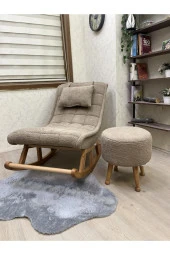 Asedia Miskin Naturel Teddy Kahve Ahşap Ayaklı Peluş Puf Makyaj Koltuğu Yuvarlak Tabure - 2