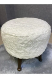 Asedia Miskin Ceviz Teddy Krem Ahşap Ayaklı Peluş Puf Makyaj Koltuğu Yuvarlak Tabure thumbnail 4