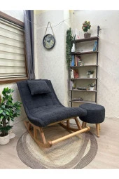 Miskin Naturel Teddy Antrasit Sallanan Sandalye Dinlenme Emzirme Baba Tv Okuma Uzanma Koltuğu Berjer thumbnail 3