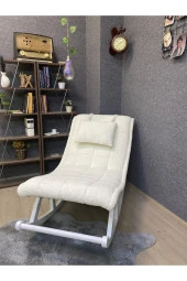 Miskin Lake Teddy Krem Sallanan Sandalye Dinlenme Emzirme Baba Tv Okuma Uzanma Koltuğu Berjer thumbnail 3