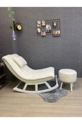 Miskin Lake Teddy Krem Sallanan Sandalye Dinlenme Emzirme Baba Tv Okuma Uzanma Koltuğu Berjer thumbnail 5