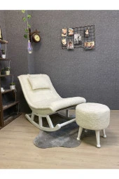 Miskin Lake Teddy Krem Sallanan Sandalye Dinlenme Emzirme Baba Tv Okuma Uzanma Koltuğu Berjer thumbnail 6