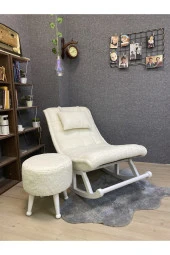 Miskin Lake Teddy Krem Sallanan Sandalye Dinlenme Emzirme Baba Tv Okuma Uzanma Koltuğu Berjer thumbnail 7