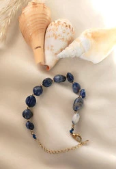 Bileklik Doğal Sodalit Taşı 316L Kararmaz Çelik Hakiki Boncuklu Kadın Erkek Bilezik - 5