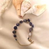 Bileklik Doğal Sodalit Taşı 316L Kararmaz Çelik Hakiki Boncuklu Kadın Erkek Bilezik - 6