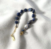 Bileklik Doğal Sodalit Taşı 316L Kararmaz Çelik Hakiki Boncuklu Kadın Erkek Bilezik - 9