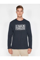 Erkek Lacivert Yazılı Baskılı T-Shirt thumbnail 3