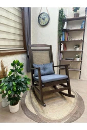 Asedia Veranda Ceviz Antrasit Minderli Hasırlı Sallanan Sandalye Hazeranlı Dinlenme Koltuğu thumbnail 1