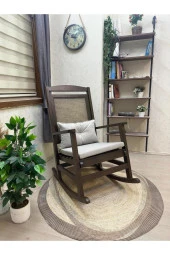 Asedia Veranda Ceviz Kreml Minderli Hasırlı Sallanan Sandalye Hazeranlı Dinlenme Koltuğu thumbnail 1