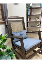 Asedia Veranda Ceviz Antrasit Minderli Hasırlı Sallanan Sandalye Hazeranlı Dinlenme Koltuğu thumbnail 3