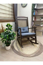 Asedia Veranda Ceviz Antrasit Minderli Hasırlı Sallanan Sandalye Hazeranlı Dinlenme Koltuğu thumbnail 4