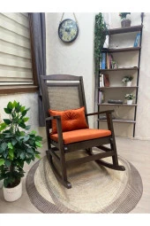 Asedia Veranda Ceviz Turuncu Minderli Hasırlı Sallanan Sandalye Hazeranlı Dinlenme Koltuğu thumbnail 1