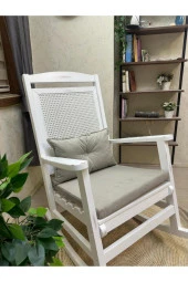 Asedia Veranda Lake Krem Minderli Hasırlı Sallanan Sandalye Hazeranlı Dinlenme Koltuğu - 4