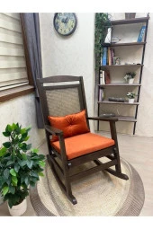 Asedia Veranda Ceviz Turuncu Minderli Hasırlı Sallanan Sandalye Hazeranlı Dinlenme Koltuğu thumbnail 2