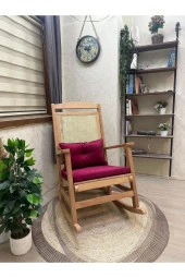Asedia Veranda Naturel Fuşya Minderli Hasırlı Sallanan Sandalye Hazeranlı Dinlenme Koltuğu thumbnail 1