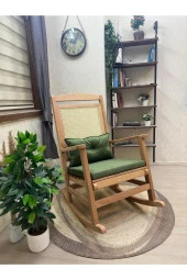 Asedia Veranda Naturel Yeşil Minderli Hasırlı Sallanan Sandalye Hazeranlı Dinlenme Koltuğu thumbnail 1