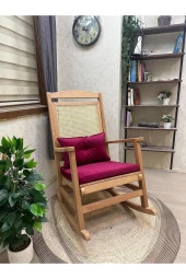 Asedia Veranda Naturel Fuşya Minderli Hasırlı Sallanan Sandalye Hazeranlı Dinlenme Koltuğu thumbnail 2