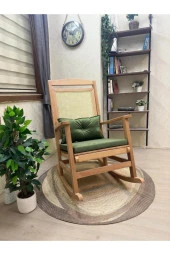 Asedia Veranda Naturel Yeşil Minderli Hasırlı Sallanan Sandalye Hazeranlı Dinlenme Koltuğu thumbnail 2