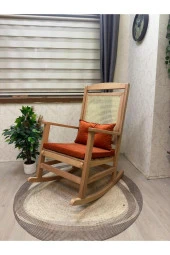 Asedia Veranda Naturel Turuncu Minderli Hasırlı Sallanan Sandalye Hazeranlı Dinlenme Koltuğu thumbnail 1