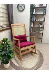 Asedia Veranda Naturel Fuşya Minderli Hasırlı Sallanan Sandalye Hazeranlı Dinlenme Koltuğu thumbnail 3
