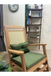 Asedia Veranda Naturel Yeşil Minderli Hasırlı Sallanan Sandalye Hazeranlı Dinlenme Koltuğu thumbnail 4