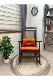Asedia Veranda Ceviz Turuncu Minderli Hasırlı Sallanan Sandalye Hazeranlı Dinlenme Koltuğu thumbnail 4