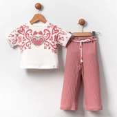 Fitilli Örme Pantolonlu Baskılı Kız Çocuk Takım MNK2120 thumbnail 2