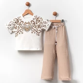 Fitilli Örme Pantolonlu Baskılı Kız Çocuk Takım MNK2120 thumbnail 3