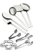 8 Parça Çelik Düz Kevgir + Maşa Seti thumbnail 2