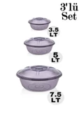 Mrd230 Füme 3'lü Kapaklı Hamur Leğen Seti Plastik Set 3.5 – 5 ve 7 Lt - 1