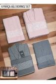 Grande Familie 6 Parça Aile Bornoz Seti Gri Pembe - 1