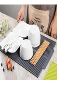 Antrasit Bulaşık Matı Büyük Boy 44 X 33 Cm Silikon Bulaşık Kurutma Matı Bulaşıklık Bulaşık Altlığı - 3