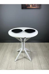 Hey Modüler Mobilya Nisa Beyaz Yuvarlak Mutfak Masası Yemek Masası Balkon Masası Metal Beyaz Ayak 70 Cm - 1